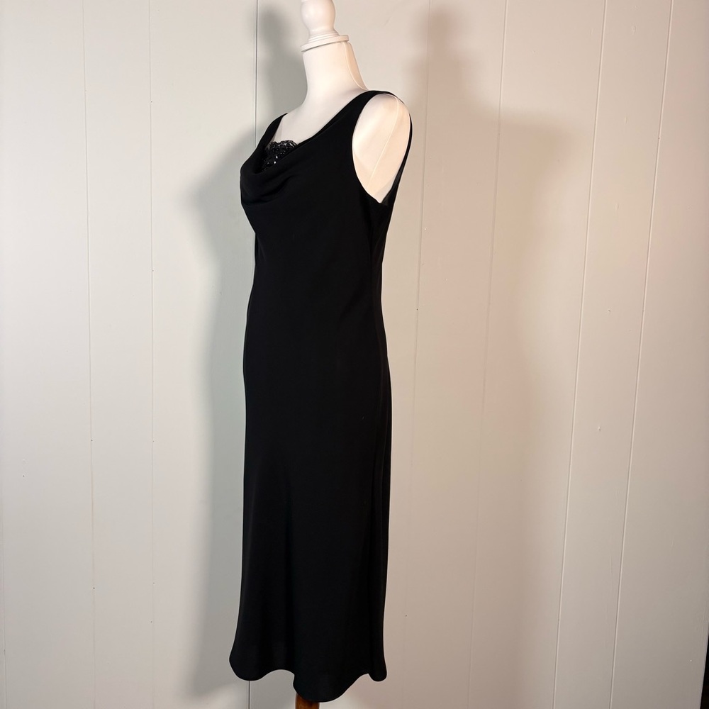 90s Black Midi Dress Women’s 12 Cowl Neck Sleeveless‎ Glam Classic Retro - Picture 4 of 7